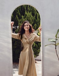 Soigné Dual-Loop Belted Midi Shirt Dress