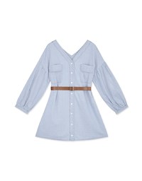 Voguish Buttoned Puffy Denim Jeans Mini Dress(With belt)