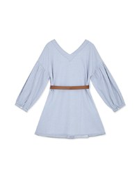 Voguish Buttoned Puffy Denim Jeans Mini Dress(With belt)