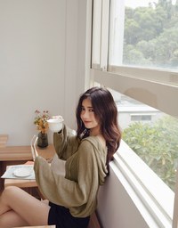 Minimal Simplicity Drawstring-Waist Sheer Knit Hoodie