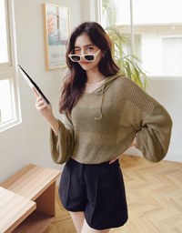 Minimal Simplicity Drawstring-Waist Sheer Knit Hoodie