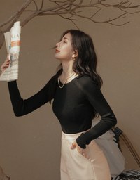 Round Neck Sheer Knit Top