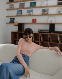 Round Neck Sheer Knit Top