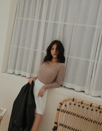 Round Neck Sheer Knit Top