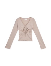 Front Ruched Lettuce-Edge Hem Knit Top