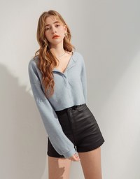 Minimal Chic Brushed Buttoned Oversized Top