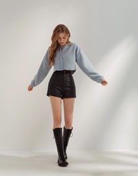 Minimal Chic Brushed Buttoned Oversized Top