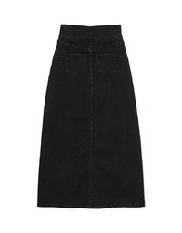 No Filter High Waisted Snatched Waist Shape-Up Slimming Slit Denim Jeans Midi Skirt