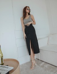 No Filter High Waisted Snatched Waist Shape-Up Slimming Slit Denim Jeans Midi Skirt
