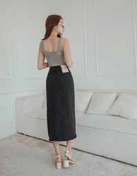 No Filter High Waisted Snatched Waist Shape-Up Slimming Slit Denim Jeans Midi Skirt