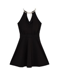 Pearl Halter Front-Hollow Mini Dress