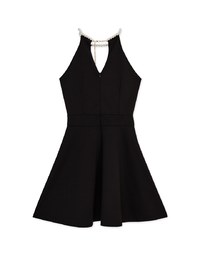 Pearl Halter Front-Hollow Mini Dress