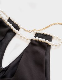Pearl Halter Front-Hollow Mini Dress