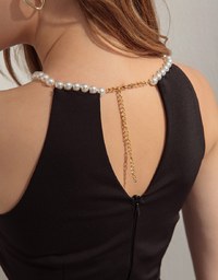 Pearl Halter Front-Hollow Mini Dress