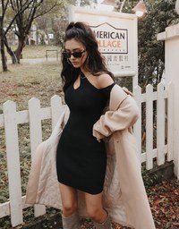 Avant-Garde Shoulder Hollow Knit Bodycon Dress