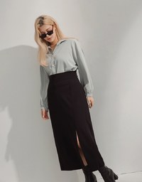 Stark Minimalism High Waisted Slimming Slit Midi Skirt