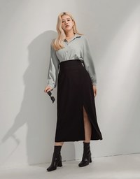 Stark Minimalism High Waisted Slimming Slit Midi Skirt
