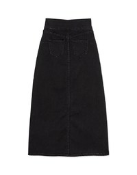No Filter High Waisted Snatched Waist Shape-Up Slimming Slit Denim Jeans Midi Skirt