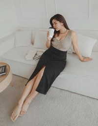 No Filter High Waisted Snatched Waist Shape-Up Slimming Slit Denim Jeans Midi Skirt