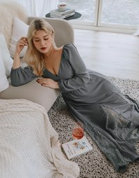 Classy Demure Splice Lace Sheer Maxi Dress