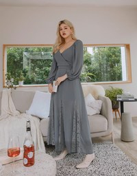 Classy Demure Splice Lace Sheer Maxi Dress