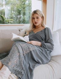 Classy Demure Splice Lace Sheer Maxi Dress