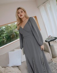 Classy Demure Splice Lace Sheer Maxi Dress