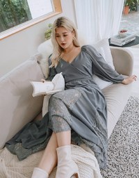 Classy Demure Splice Lace Sheer Maxi Dress