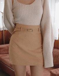 High Waisted Suede A-Line Mini Skirt (With Belt)