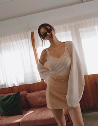 High Waisted Suede A-Line Mini Skirt (With Belt)
