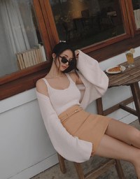 High Waisted Suede A-Line Mini Skirt (With Belt)