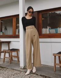 2Way High Waisted Pleated Wide Leg Pants (With Belt)