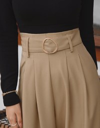 2Way High Waisted Pleated Wide Leg Pants (With Belt)