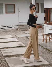 2Way High Waisted Pleated Wide Leg Pants (With Belt)