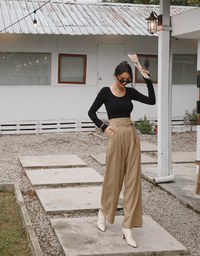 2Way High Waisted Pleated Wide Leg Pants (With Belt)