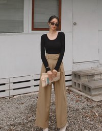 2Way High Waisted Pleated Wide Leg Pants (With Belt)