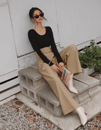 2Way High Waisted Pleated Wide Leg Pants (With Belt)