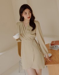 Voguish Layered Pleated Tie-Side Mini Dress