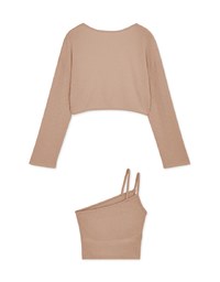 Set Wear One Shoulder Camisole Padded Bra Top + Cardigan