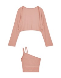 Set Wear One Shoulder Camisole Padded Bra Top + Cardigan