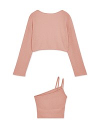 Set Wear One Shoulder Camisole Padded Bra Top + Cardigan