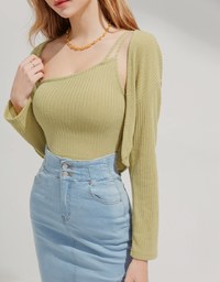 Set Wear One Shoulder Camisole Padded Bra Top + Cardigan