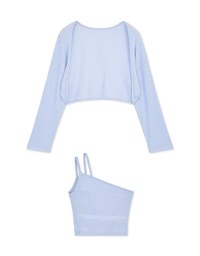 Set Wear One Shoulder Camisole Padded Bra Top + Cardigan