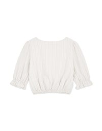Embossed Blossoms Half Sleeve Trim Crop Top