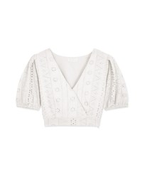 Delicate Crossover Eyelet Lace Puff Sleeve Top