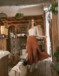 Boho-Chic Layered Splice Slit Maxi Skirt