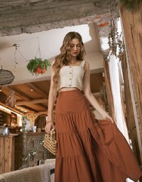 Boho-Chic Layered Splice Slit Maxi Skirt
