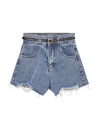 High Waisted Distressed Hem Denim Jeans Shorts (With belt)