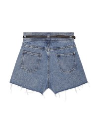 High Waisted Distressed Hem Denim Jeans Shorts (With belt)