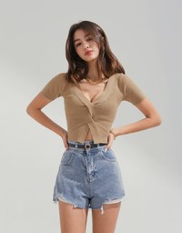 High Waisted Distressed Hem Denim Jeans Shorts (With belt)